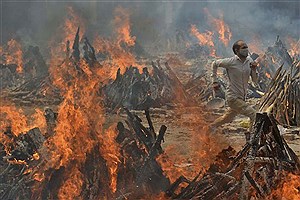 سوزاندن اجساد قربانیان کرونایی در دهلی نو + تصاویر