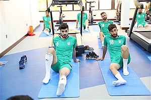 تمرین تیم ملی ایران در سالن ورزشی محل اقامت خود