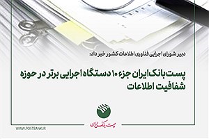 پست‌‌ بانک‌ ایران جز ۱۰ دستگاه اجرایی برتر در حوزه شفافیت اطلاعات