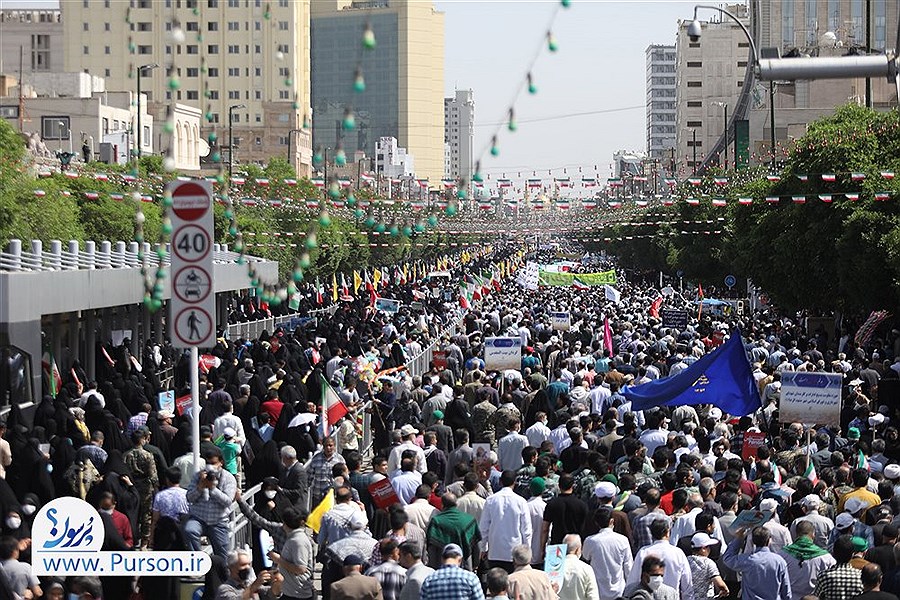 تصویر هزاران نفر در ایران در هم‌بستگی با فلسطینی‌ها به خیابان‌ها آمدند