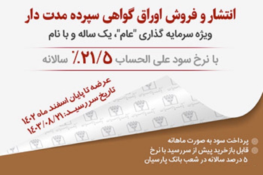 تصویر فروش اوراق گواهی سپرده بانک پارسیان از طریق سامانه سیما
