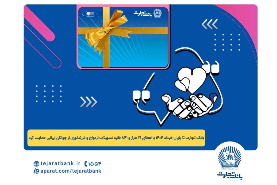 تصویر پرداخت بیش از 44 هزار میلیارد ریال تسهیلات ازدواج و فرزندآوری توسط بانک تجارت تا پایان خردادماه