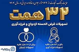 بانک تجارت همچنان پیشتاز در حمایت از جوانان ایرانی با اعطای 32 همت تسهیلات ازدواج و فرزندآوری