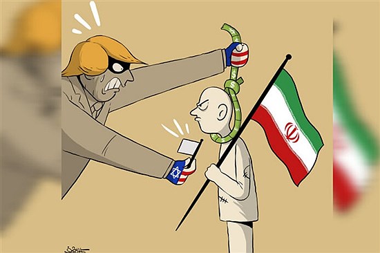 رفتار دوگانه ترامپ علیه مردم ایران سوژه کاریکاتور کمال شرف شد؛ پرچم صلح در یک دست و فشار اقتصادی در دست دیگر