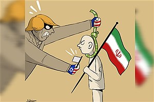 رفتار دوگانه ترامپ علیه مردم ایران سوژه کاریکاتور کمال شرف شد؛ پرچم صلح در یک دست و فشار اقتصادی در دست دیگر