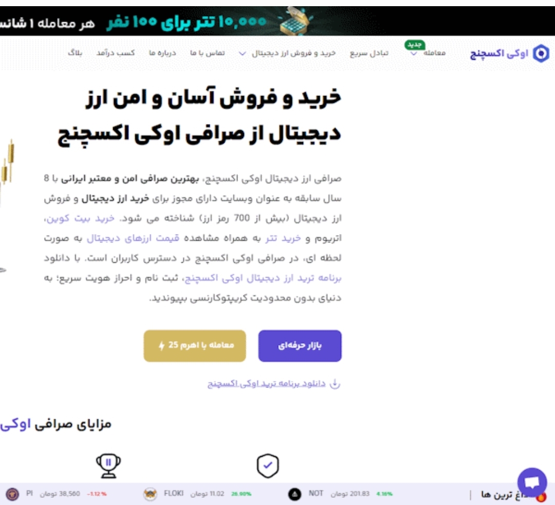 نمای وبسایت فارسی صرافی اوکی اکسچنج