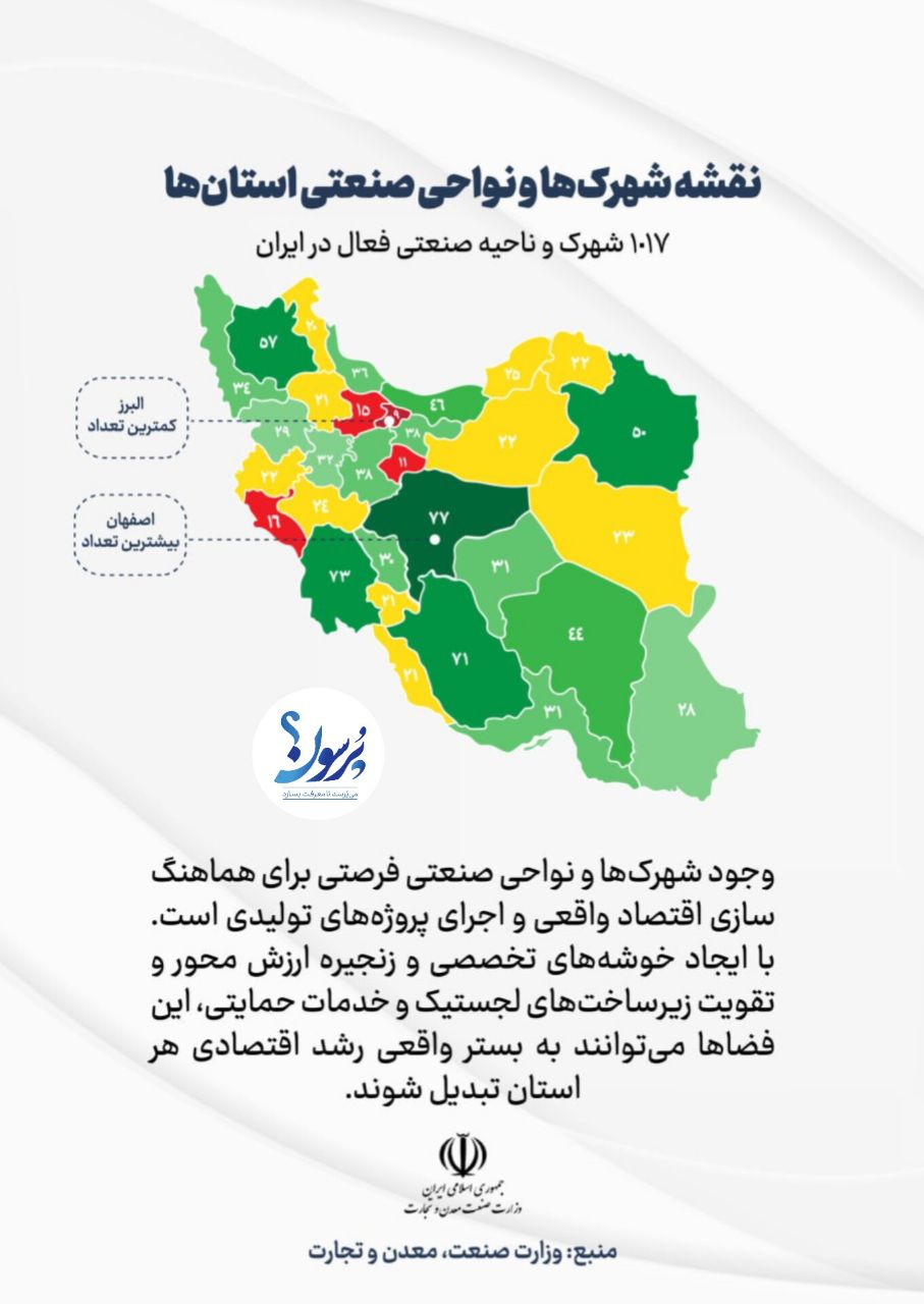 نقشه شهرک‌ها و نواحی صنعتی در استان ها