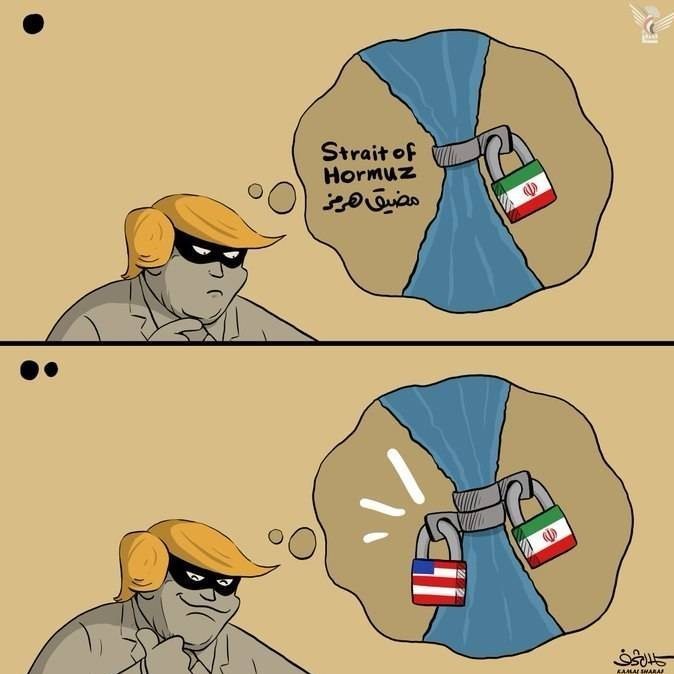 کاریکاتور بسته شدن تنگه هرمز توسط ایران
