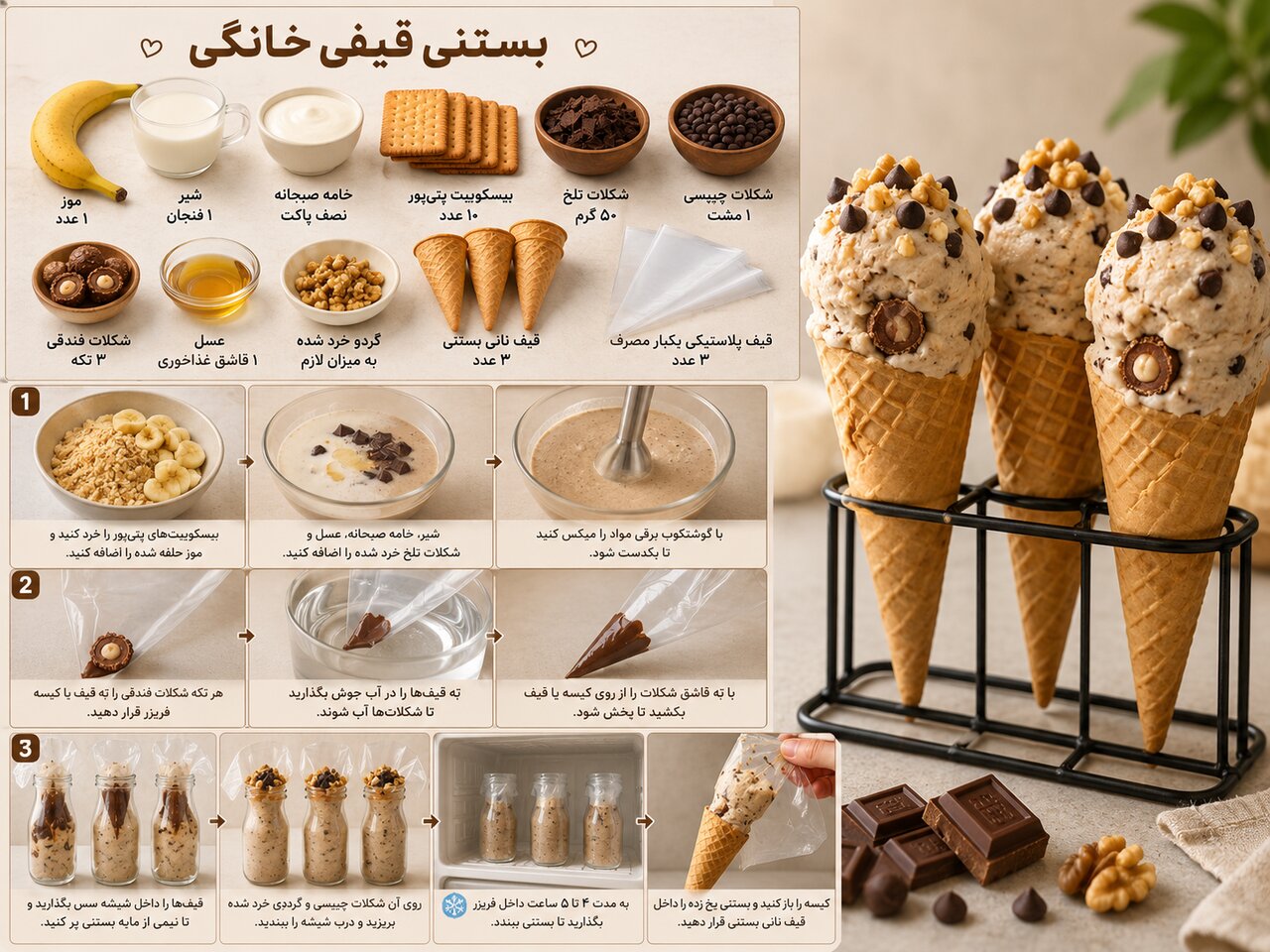 بستنی قیفی خانگی