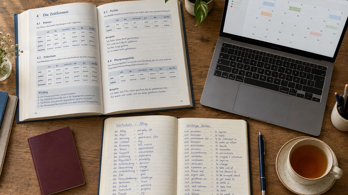کتاب گرامر و دفتر واژگان آلمانی برای برنامهی یادگیری زبان آلمانی