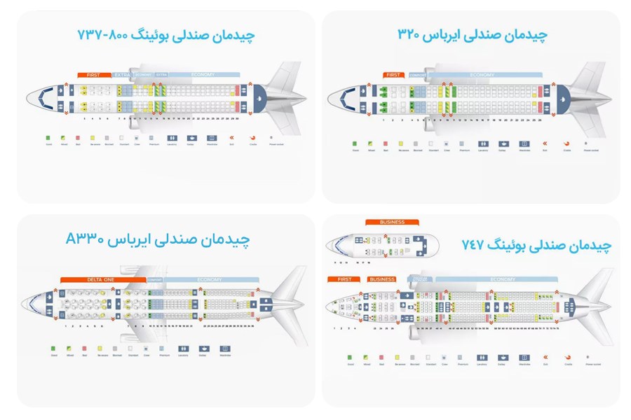 چیدمان صندلی هواپیماهای بوئینگ و ایرباس